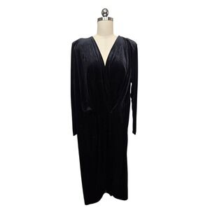 ELOQUII Black Velvet Faux Wrap Long Sleeve Midi Dress Size 20 - No Belt